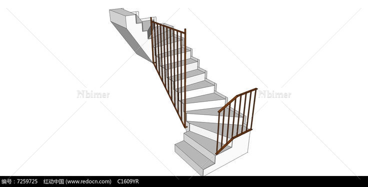 白色室内楼梯su模型