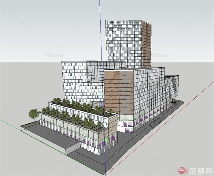 现代风格格子SOHO酒店办公楼综合建筑楼设计su模