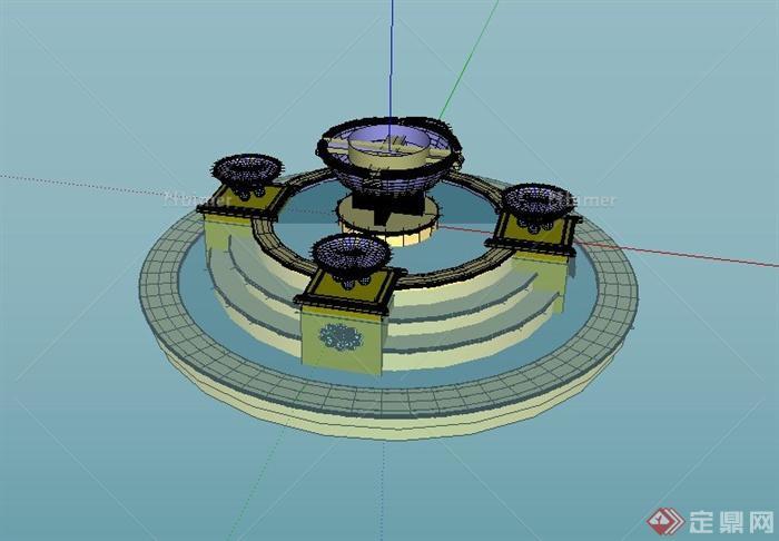 某景观节点圆形喷泉设计SU模型