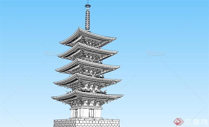 某古典中式风格旅游区景观塔设计SU模型[原创]