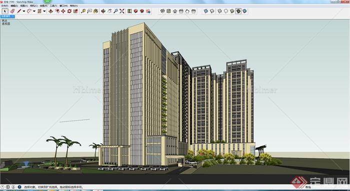 现代风格高层办公建筑含住宅高层建筑设计SU模型
