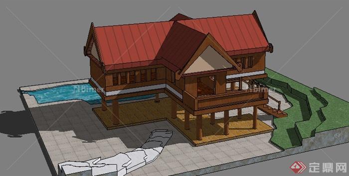 某东南亚风格住宅设计建筑SU模型