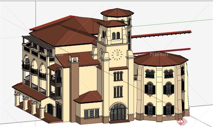 西班牙会所建筑设计SU模型