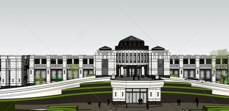 欧式商业裙房及大门(33478)su模型下载
