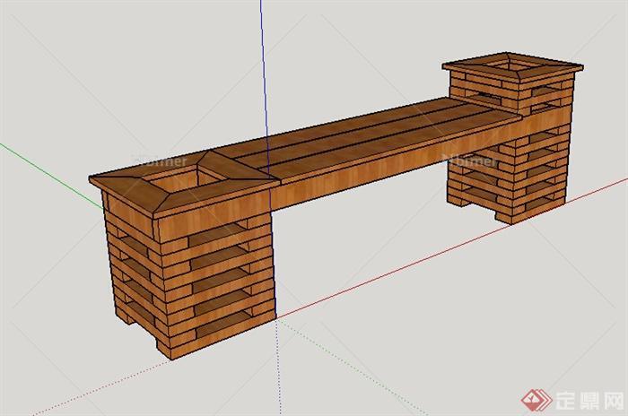 现代风格木质长条坐凳设计SU模型
