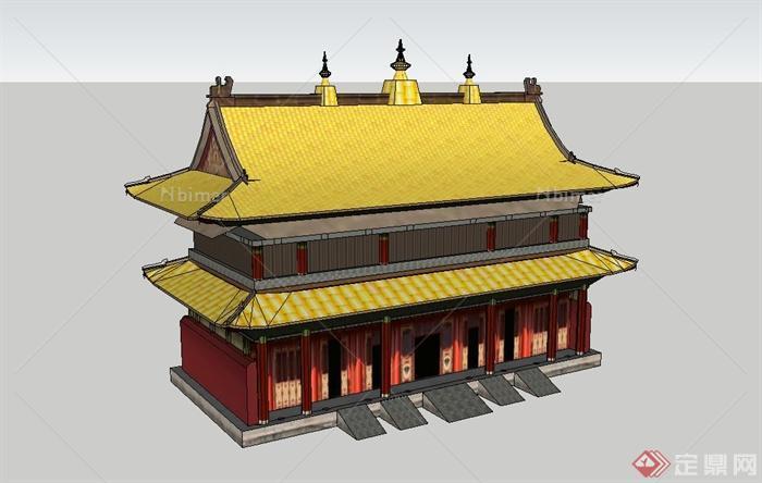 古典中式两层精致文化建筑设计su模型