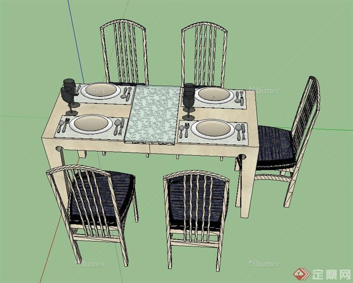 现代某室内五人餐桌椅设计SU模型