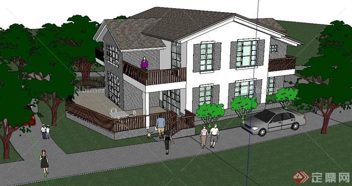 现代二层别墅住宅建筑设计su模型