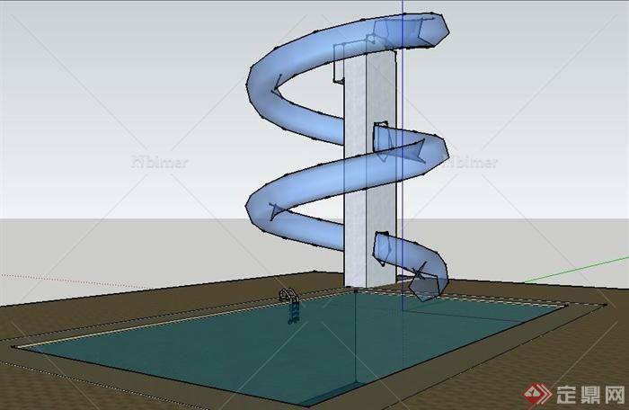 简约矩形泳池及滑梯su模型[原创]