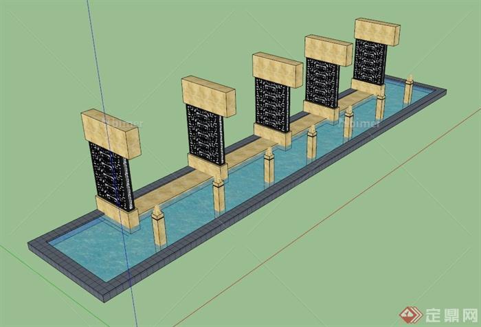 新古典水池景墙设计SU模型