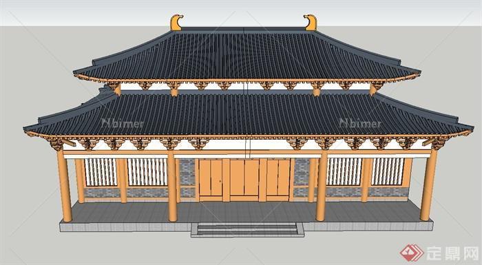 古典中式单层双檐建筑设计SU模型