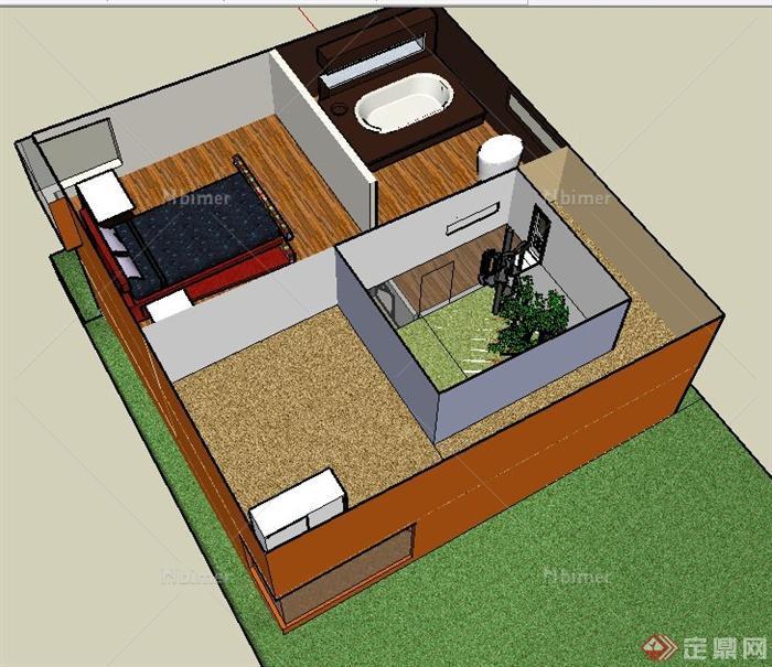 现代风格复式住宅建筑设计su模型（含室内）