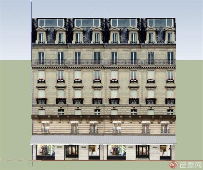 某欧式多层方形商住房建筑设计SU模型