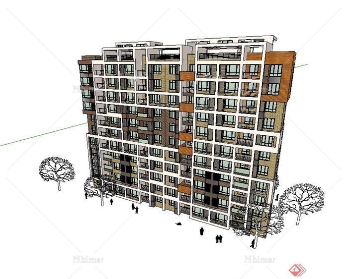 现代风格详细完整小高层小区住宅楼建筑SU模型[原