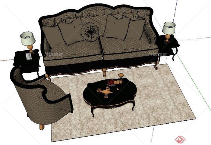 某古典欧式沙发茶几组合su模型
