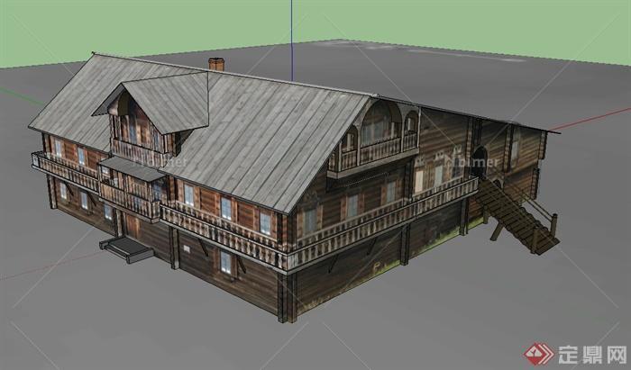 一栋乡村住宅建筑设计SU模型