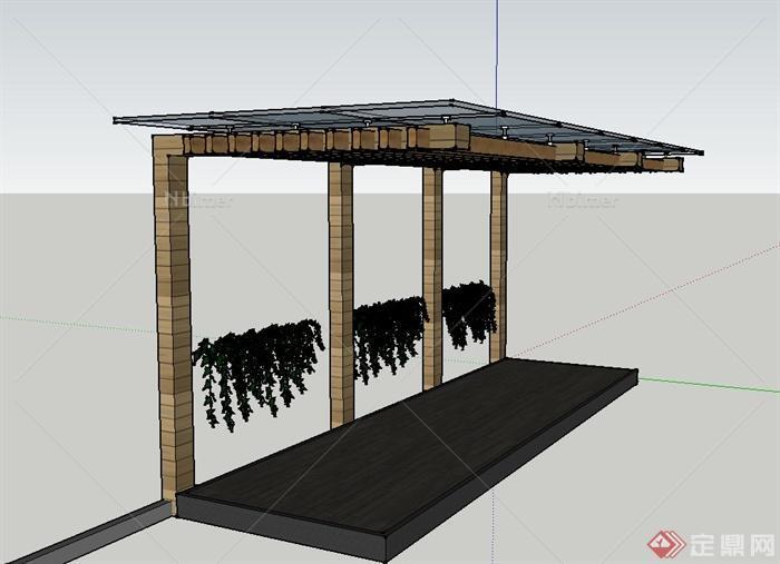 园林景观木质单边玻璃廊架设计SU模型