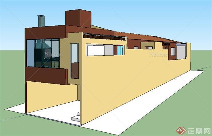 某现代风格斜坡式自建两层住宅建筑设计SU模型