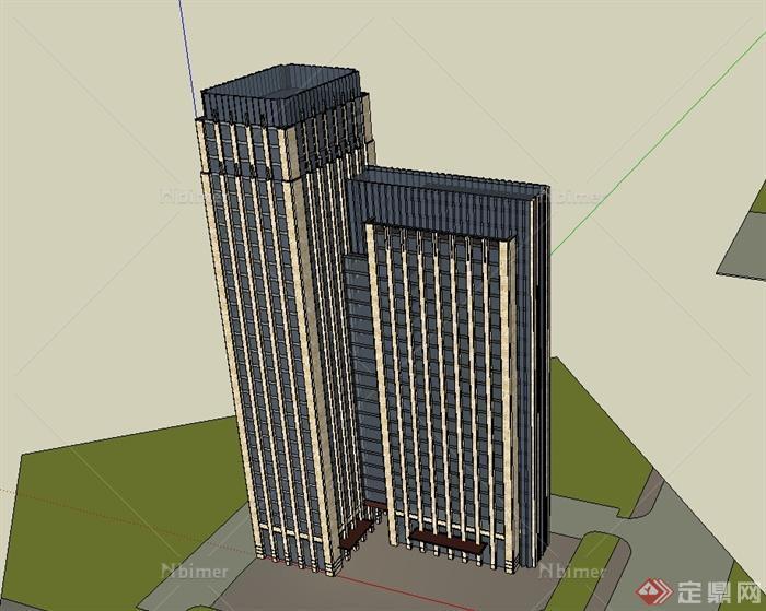 两栋现代风格的办公建筑楼设计su模型[原创]