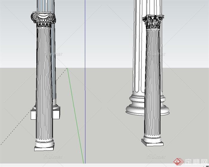 四棵欧式风格罗马柱设计SU模型