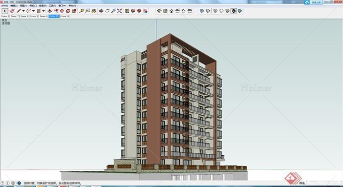 某现代风格小高层住宅单元楼建筑设计SU模型