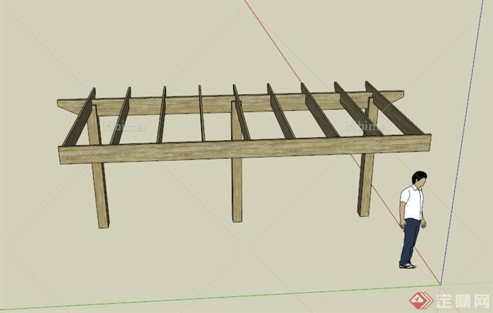 某室外木制单边廊架设计SU模型