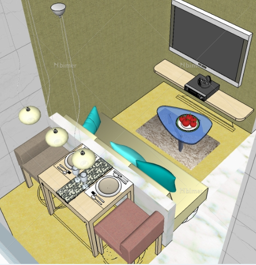 某现代单身公寓室内装饰设计方案（含su模型，CA