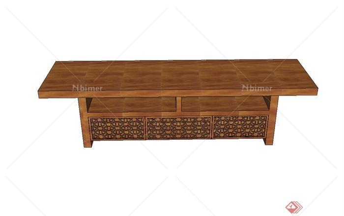 现代中式木制电视柜设计su模型