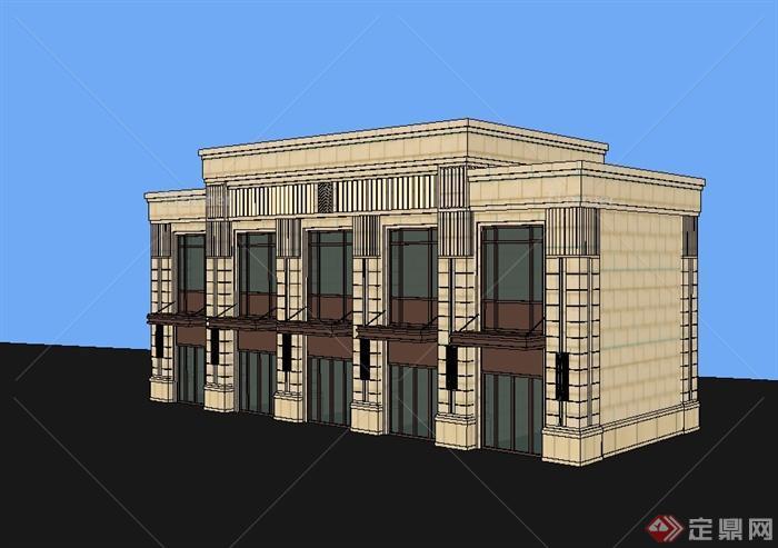 某新古典风格精致两层商业楼建筑设计su模型[原创