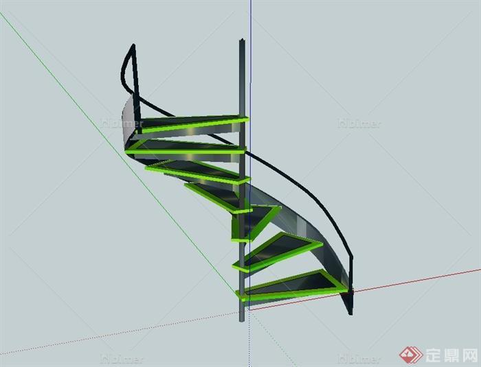 某现代风格旋转建筑楼梯设计su模型[原创]