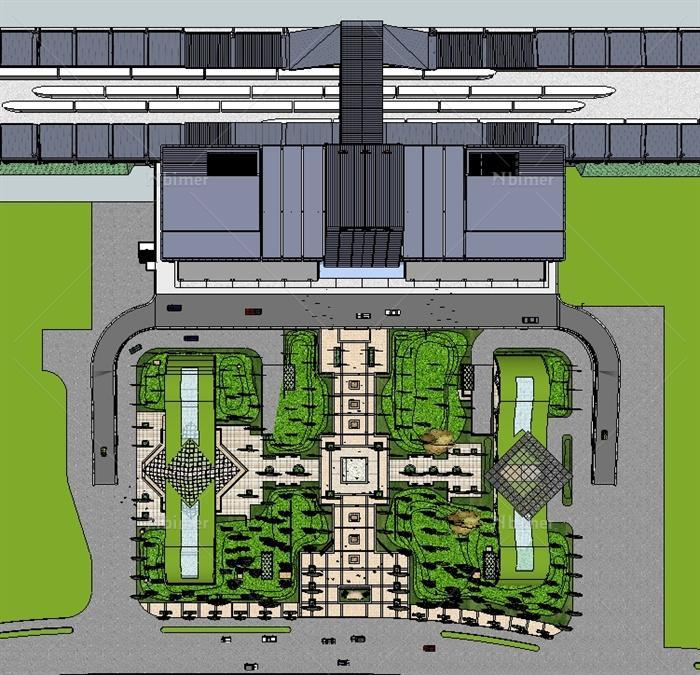 某高铁站建筑与站前广场景观设计SU模型[原创]