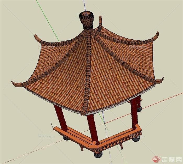 园林古典中式六角亭设计SU模型