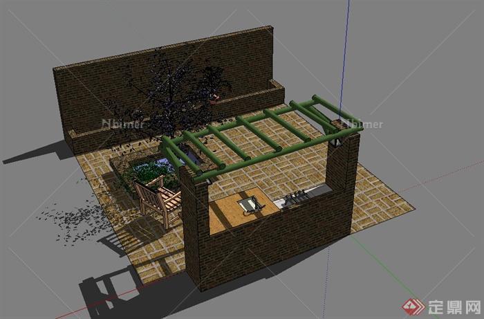 某现代风格住宅简单庭院设计su模型[原创]