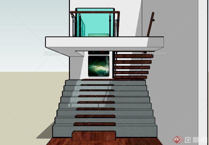 现代室内木制楼梯SU模型