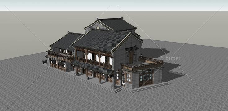 古镇建筑古镇四合院(140981)su模型下载