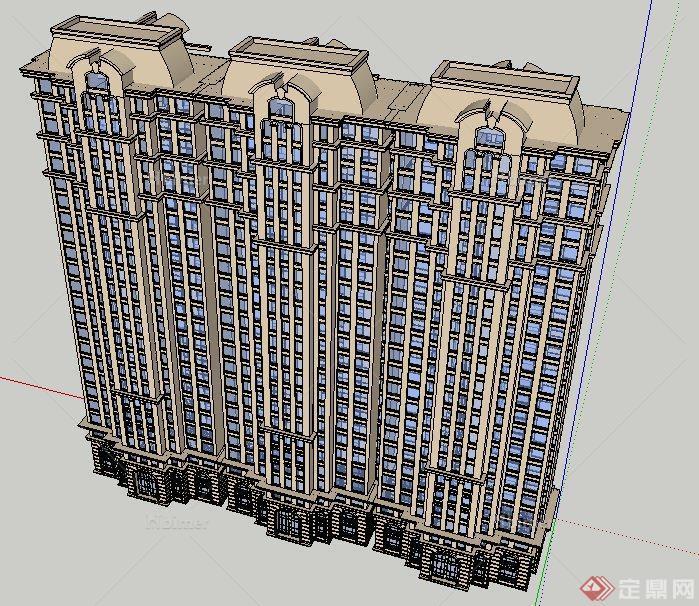 欧式风格联排高层住宅建筑设计su模型