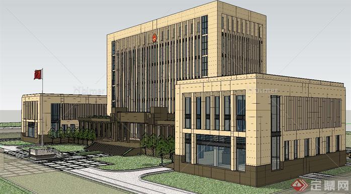 一个地级市检察院建筑SU精致设计模型