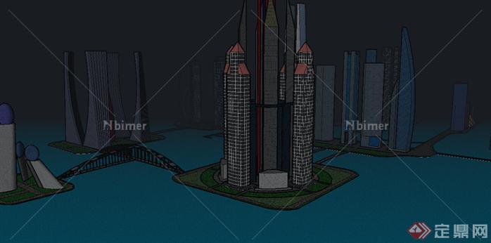 某现代滨海区城市规划是方案su模型
