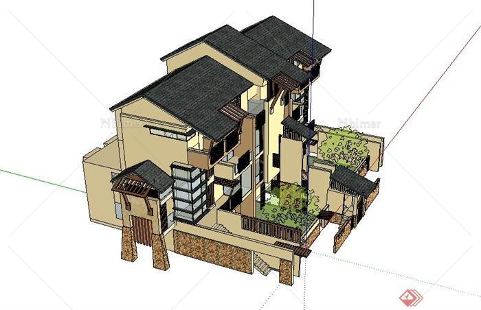 某三层联排住宅建筑设计SU模型