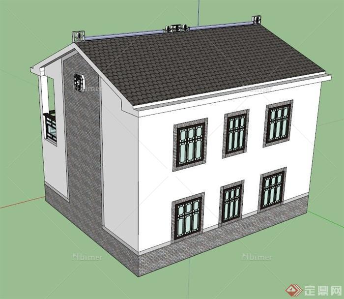 中式乡村别墅建筑设计SU模型