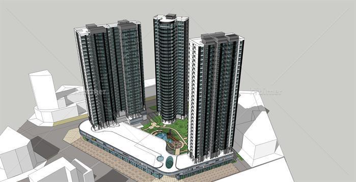 一个商业超高层住宅建筑项目SketchUp精致设计模