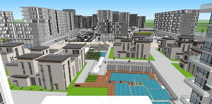 上海某现代商业住宅小区建筑设计方案SU模型[原创