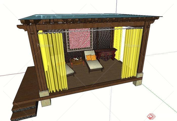 园林木质玻璃休息廊架设计SU模型