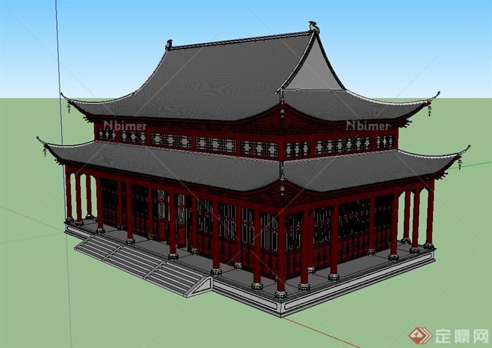 中国古典中式风格详细精致寺庙建筑su模型[原创]