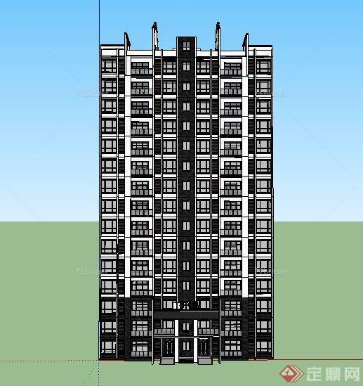 新中式风格15层住宅楼建筑设计su模型[原创]