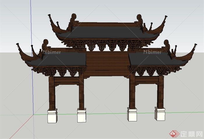 古典中式双檐牌坊设计SU模型