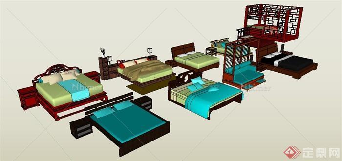 10款中式风格家具床su模型[原创]