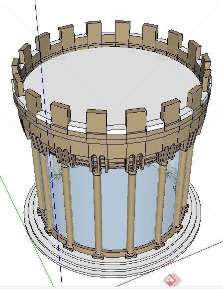 现代风格圆柱体景观亭设计su模型