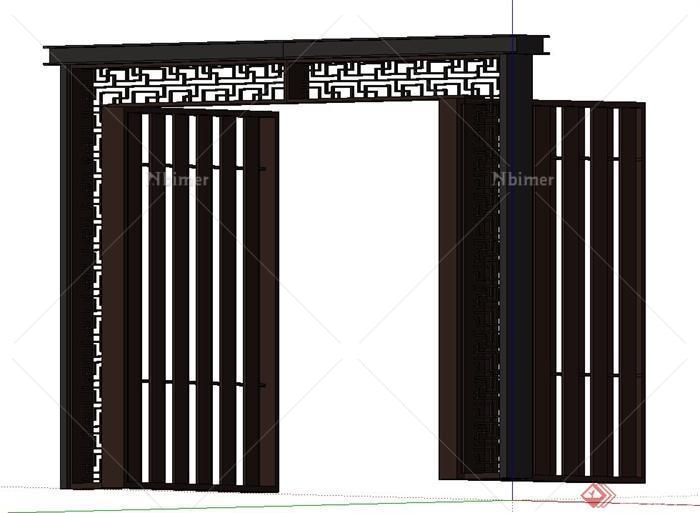 古典中式木质大门设计SU模型