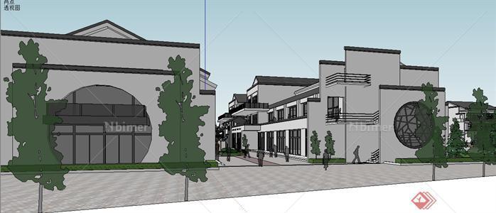 新中式小商业街建筑规划设计SUSketchUp(SU)3D模